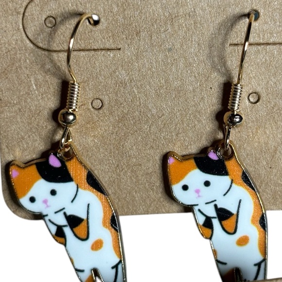 Colorful Cat Dangle Earrings NWOT - Picture 7 of 8